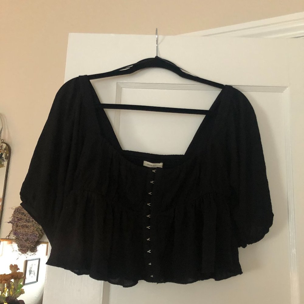 Urban Outfitters Black Crop Top with Puff Sleeves